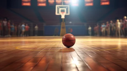 Fotobehang Basketball in the middle of the court with a blurred background, generated by AI © Resi
