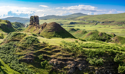 Fototapeta na wymiar Views of mounds in Fairy Glen, Scotland