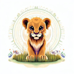 Adorable Feline King: Isolated Cute Lion Artistry, Generative AI