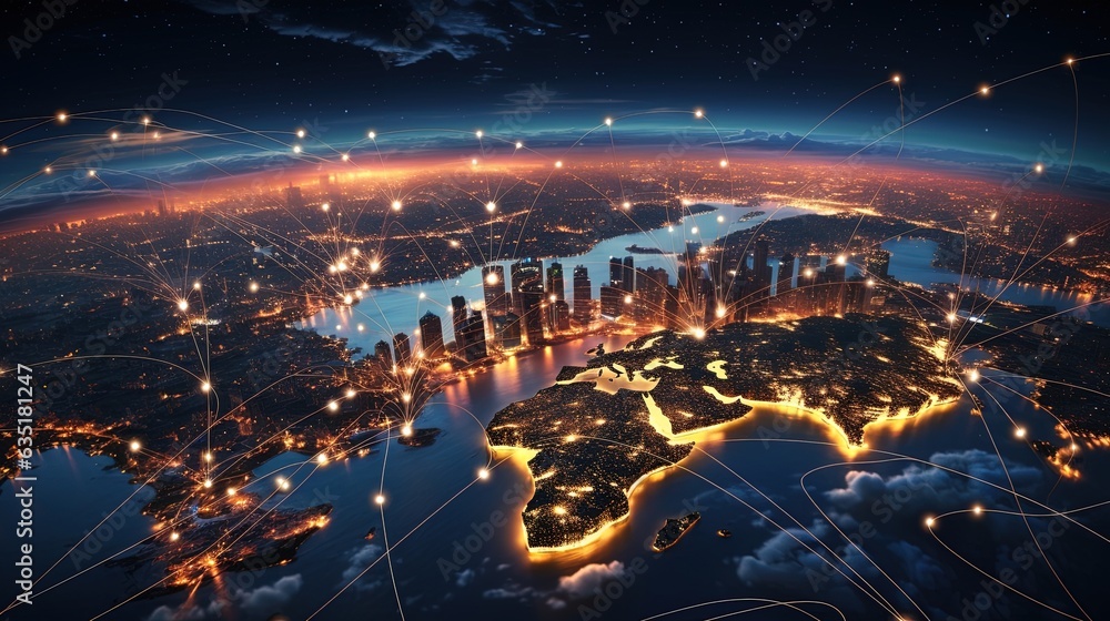Wall mural global connection with network technology background, generated by ai