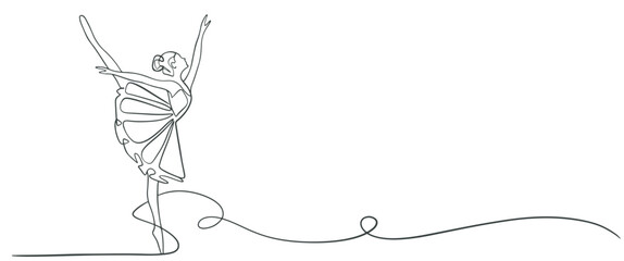 Continuous Line Art Drawing. Ballet Dancer ballerina. Vector Illustration - obrazy, fototapety, plakaty