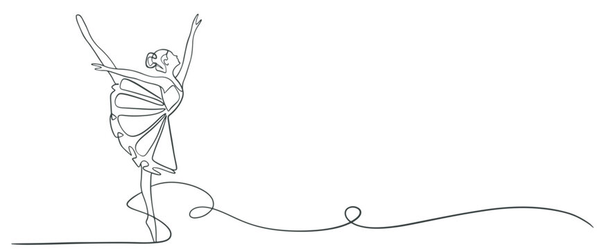 recommend clip art: Continuous Line Art Drawing. Ballet Dancer ballerina. Vector Illustration