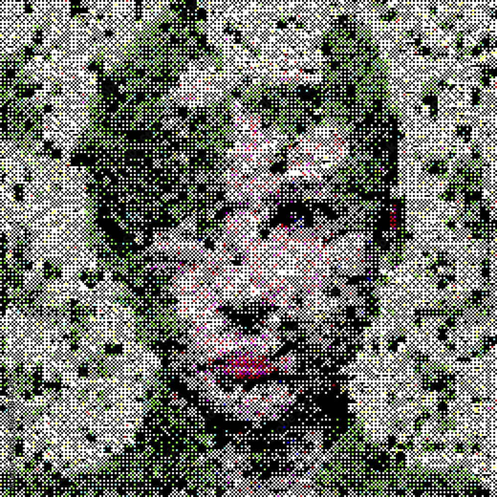 Poster 3d pixelated face of a robotic human head. vector 8-bit style illustration.