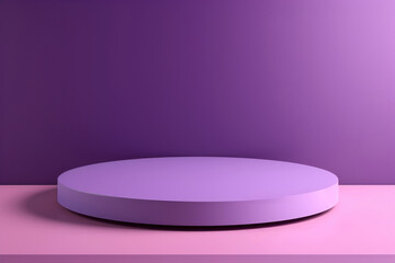 Round podium purple and award ceremony concept with pink table top and dark purple background. High quality photo