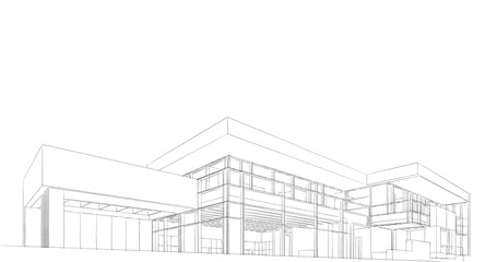 Fototapeta premium Architectural drawing of modern house 3d rendering