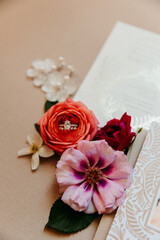 Details of Wedding Ring with Jewelry and Florals