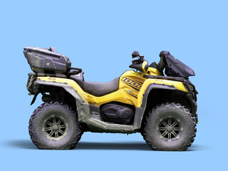 Four quad yellow bike right side view 3d render on blue - 635186460