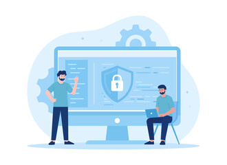 Web hosting, sql security concept flat illustration