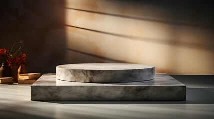 product photography ceramic podium on minimalistic flat background