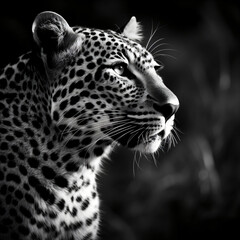 Fototapeta premium A black and white shot of a majestic leopard Generative Ai