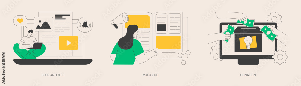 Sticker website tabs abstract concept vector illustrations.