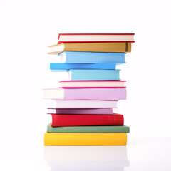 Stack of colorful books isolated on white background. Different books set. Hardback hardcover books. Back to school and education learning concept