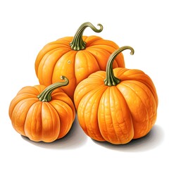 pumpkin watercolor set. Hand drawn illustration. Ripe orange, green, yellow pumpkins elements. Farm organic autumn vegetables. White background, AI generated