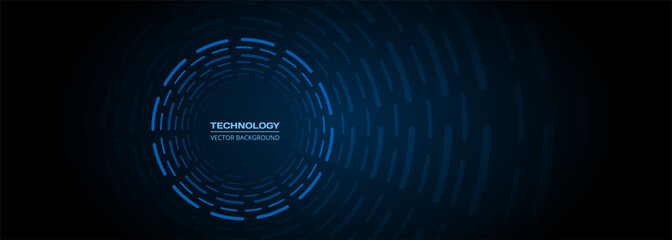 Abstract futuristic dark blue concept technology background design with circle lines. Dark blue background for corporate, brochure, business, banner or cover