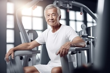 Fototapeta na wymiar Handsome healthy grandpa in the gym