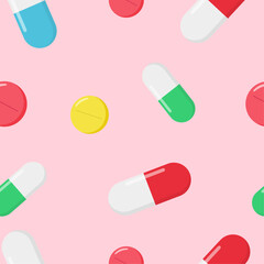 Medical drug pills. Seamless pattern. Vector illustration.