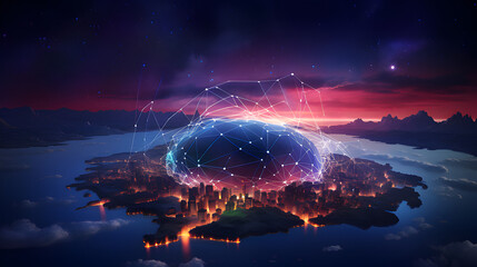 Worldwide Network Connection Background. Digital art Illustration blue background.  Technology Background.