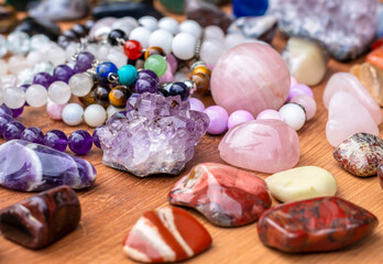 Obraz na płótnie Canvas Semi-precious multi-colored stones, minerals close-up. Mineralogy. Collection of minerals.
