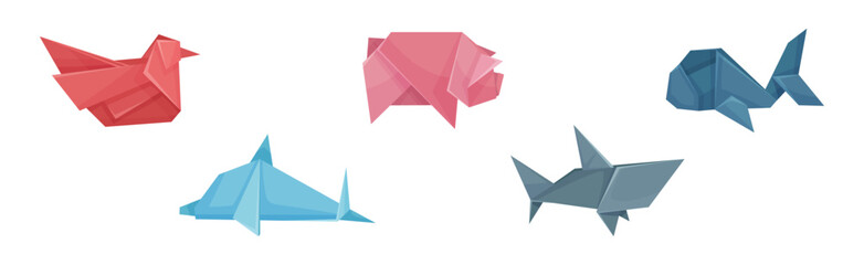 Origami or Paper Folding Animal Figures Vector Set