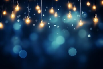 Fototapeta na wymiar Embodying the festive spirit, this image captures the twinkling bokeh of Christmas garland lights, setting them against a deep blue background. A stunning representation of holiday illumination and ..