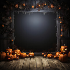 Modern abstract horror background for halloween with pumpkins, shadows and empty space