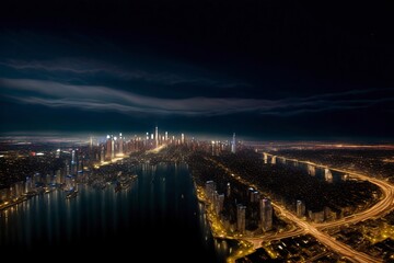 Obraz premium An Aerial View Of A City At Night