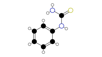 phenylthiocarbamide molecule, structural chemical formula, ball-and-stick model, isolated image phenylthiourea