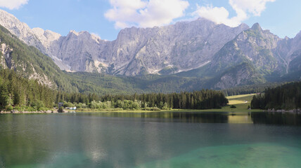Fototapeta na wymiar photo Lake Fusine Superiore, Lago di Fusine Superiore italy europe 