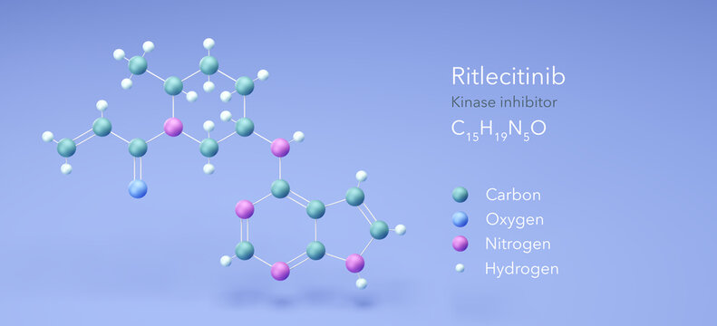 ritlecitinib molecule, molecular structures, kinase inhibitor, 3d model, Structural Chemical Formula and Atoms with Color Coding