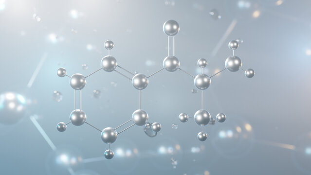 cathinone molecular structure, 3d model molecule, benzoylethanamine, structural chemical formula view from a microscope