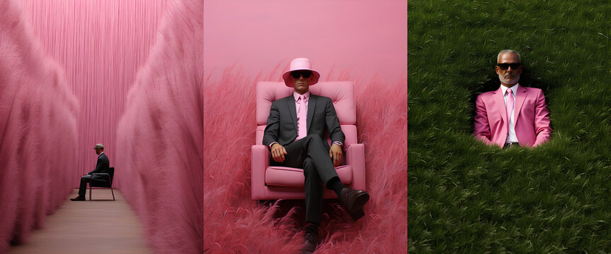 Fashion surreal collage. Glance fashion art portrait  with pink and green colors. Advertising design for cosmetics, beauty salon, glamour sites. 