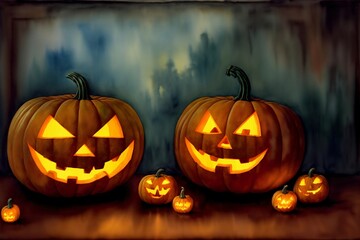 A Couple Of Pumpkins Sitting On Top Of A Table