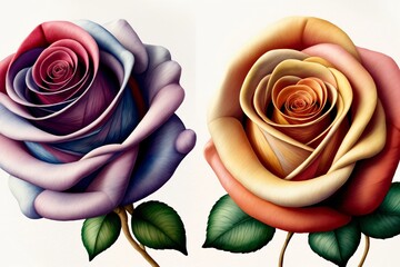 A Close Up Of Two Different Colored Roses
