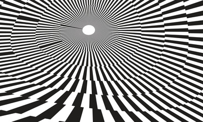 The illustrate of tunnel optical illusion black and white twisted abstract background