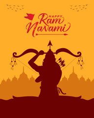 Happy ram navami celebration lord rama with bow arrow vector. - obrazy, fototapety, plakaty