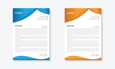 Professional letterhead template design for business project. Corporate letterhead document with company logo & icon. 