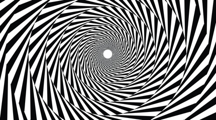 The illustrate of tunnel optical illusion black and white twisted abstract background