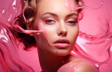 face of beautiful young woman with cream