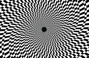 The illustrate of tunnel optical illusion black and white twisted abstract background