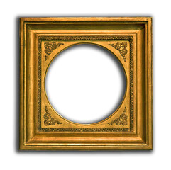 Goden baroque gilded wooden mockup frame oval inside on transparent background