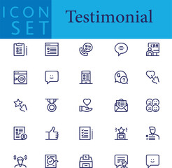 imple Set of Testimonials Related Vector Line Icons. Contains such Icons as Customer Relationship Management, Feedback, Review, Emotion symbols and more. 