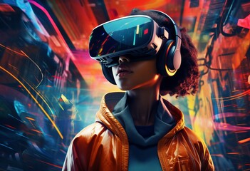 girl with futuristic vr glasses