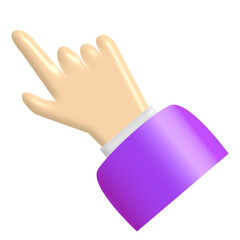 3D cartoon hand with finger pointing up isolated on transparent background. Human hand touching or pointing something. Cartoon character hand pointing up gesture.