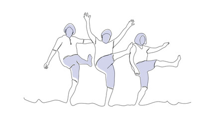 Man having fun Vector line art. Three playful friends enjoying continuous line drawing. friendship line art vector. single line vector.