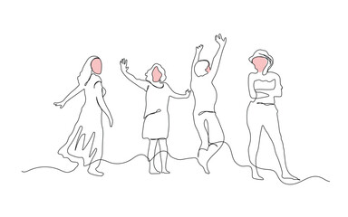 Group of people having fun continuous line art vector. enjoy summer line art vector. fun, enjoy,  joy,  lifestyle 