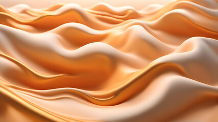 Orange and cream satin waves background, 3D render