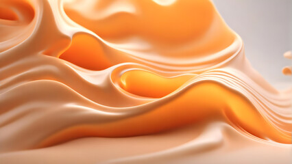Abstract orange liquid background 3D render. Beautiful light pastel honey and apricot gradient waves