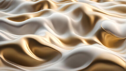 Abstract Clay and Gold Fusion - 3D Rendered Beauty Wallpaper with Metallic Liquid, Radiant Waves, and Dynamic Elegance
