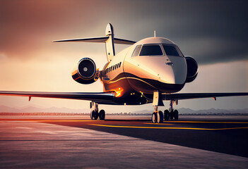 Luxury private jet aircraft on the runway. AI generative.