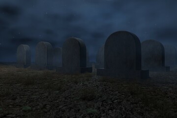 3d render, Halloween concept. flash sale. Graveyard and dry grass. Spooky ambiance for halloween...